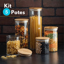 Kits de Potes de Vidro Herméticos com tampas de Bambu, para Alimentos Sempre Frescos e Organizados!