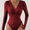 Bodysuit Renda com Decote em V Manga Longa - CLARA
