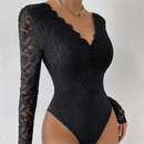 Bodysuit Renda com Decote em V Manga Longa - CLARA