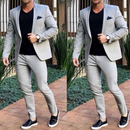 Conjuntos Blazer Cinza Masculino Regular 2 Peças Jaqueta + Calças