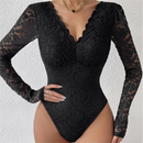 Bodysuit Renda com Decote em V Manga Longa - CLARA