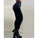 Calça Magra Lápis Casual Sexy Design com Cintos