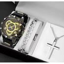 Conjunto masculino relogio original + corrente banhado + pulseira luxo