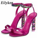 Salto alto feminino diamante, tornozelo cinta seda cetim - EILYKEN