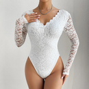 Bodysuit Renda com Decote em V Manga Longa - CLARA