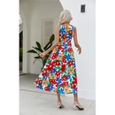 Vestido estampado de verão moda decote em v sem mangas maxi vestidos longos casual elegante novo vestido de férias robe femme