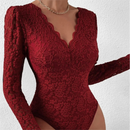 Bodysuit Renda com Decote em V Manga Longa - CLARA