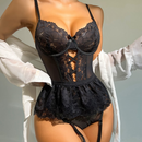 Lingerie Lace Transparente Com Meias De Seda - SOLANGE