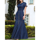 Vestido Jeans Elástico Maxi Sexy e Fino - FATIMA