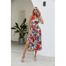 Vestido estampado de verão moda decote em v sem mangas maxi vestidos longos casual elegante novo vestido de férias robe femme