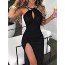 Vestido de Festa Alta Fenda e Elegância Preto - AKJ STORE