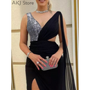 Vestido de festa Elegante com Decote V e Fenda Alta - AKJ STORE