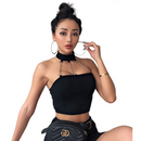 Croppeds Estilo Punk Gótico Gargantilha top Gola Halter com Costas Abertas e Fivela