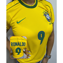 CAMISETA PREMIUM FEMININA DO BRASIL AMARELO RETRÔ RONALDO 1998/99