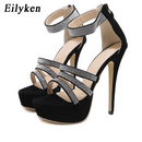 Salto Alto Moda Peep Toe Cristal de Plataforma Club