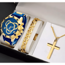 Conjunto masculino relogio original + corrente banhado + pulseira luxo