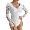 Bodysuit Renda com Decote em V Manga Longa - CLARA