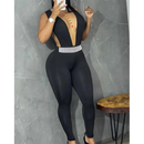 Macacão Decoração Sexy Mergulho com Decote em V simples sem Mangas