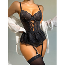 Lingerie Lace Transparente Com Meias De Seda - SOLANGE