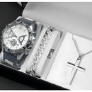 Conjunto masculino relogio original + corrente banhado + pulseira luxo