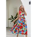 Vestido estampado de verão moda decote em v sem mangas maxi vestidos longos casual elegante novo vestido de férias robe femme