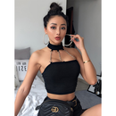 Croppeds Estilo Punk Gótico Gargantilha top Gola Halter com Costas Abertas e Fivela