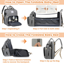 Mochila Cama Portátil (5 in 1)  Perfeita para Viajar com seu Bebê + Carregador Portátil + Garrafa de leite.