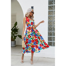 Vestido estampado de verão moda decote em v sem mangas maxi vestidos longos casual elegante novo vestido de férias robe femme