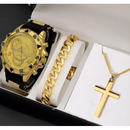 Conjunto masculino relogio original + corrente banhado + pulseira luxo