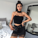Croppeds Estilo Punk Gótico Gargantilha top Gola Halter com Costas Abertas e Fivela