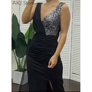 Vestido de festa Elegante com Decote V e Fenda Alta - AKJ STORE
