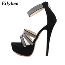 Salto Alto Moda Peep Toe Cristal de Plataforma Club