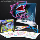 Placa de Desenhos 3D (com luz LED), Óculos Mágico 3D, Kit de Canetas 3D de colorir, Modelos de desenho