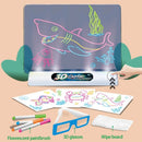 Placa de Desenhos 3D (com luz LED), Óculos Mágico 3D, Kit de Canetas 3D de colorir, Modelos de desenho