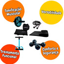 Kit Treino em Casa Completo C/ 6 Itens :- Par Caneleira de 3kg + Par Halter 1kg + Colchonete + Roda + Extensor +Corda