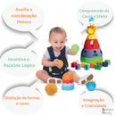 Kit 2 Brinquedos Bebê uma Girafa Didática + uma Torre Magica Encaixar Montar Presente 6 meses Menino Menina
